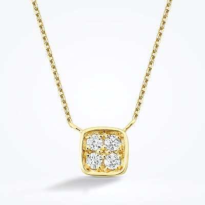 0.05 Karat Pırlanta Yuvarlak Taşlı Kare Kolye - 2