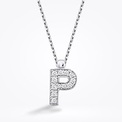 0.06 Karat Pırlanta P Harf Kolye - 2