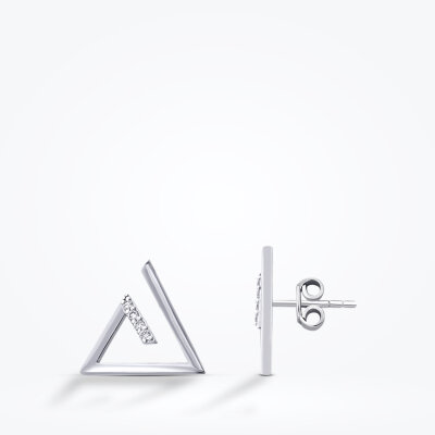 0.09 Karat Pırlanta Yuvarlak Taşlı Trend Küpe - 1