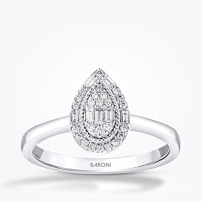 0.17 Karat Pırlanta Baget Taşlı Damla Trend Yüzük - 1