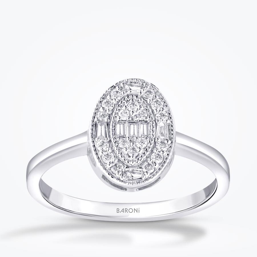0.19 Karat Pırlanta Oval Baget Trend Yüzük