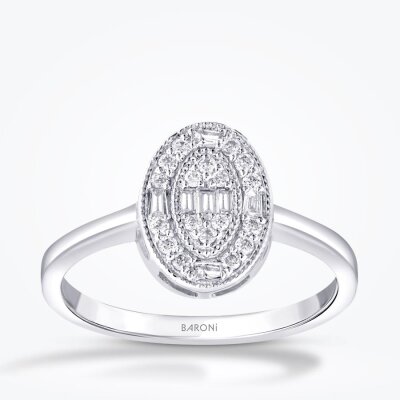0.19 Karat Pırlanta Oval Baget Trend Yüzük - Baroni Diamond