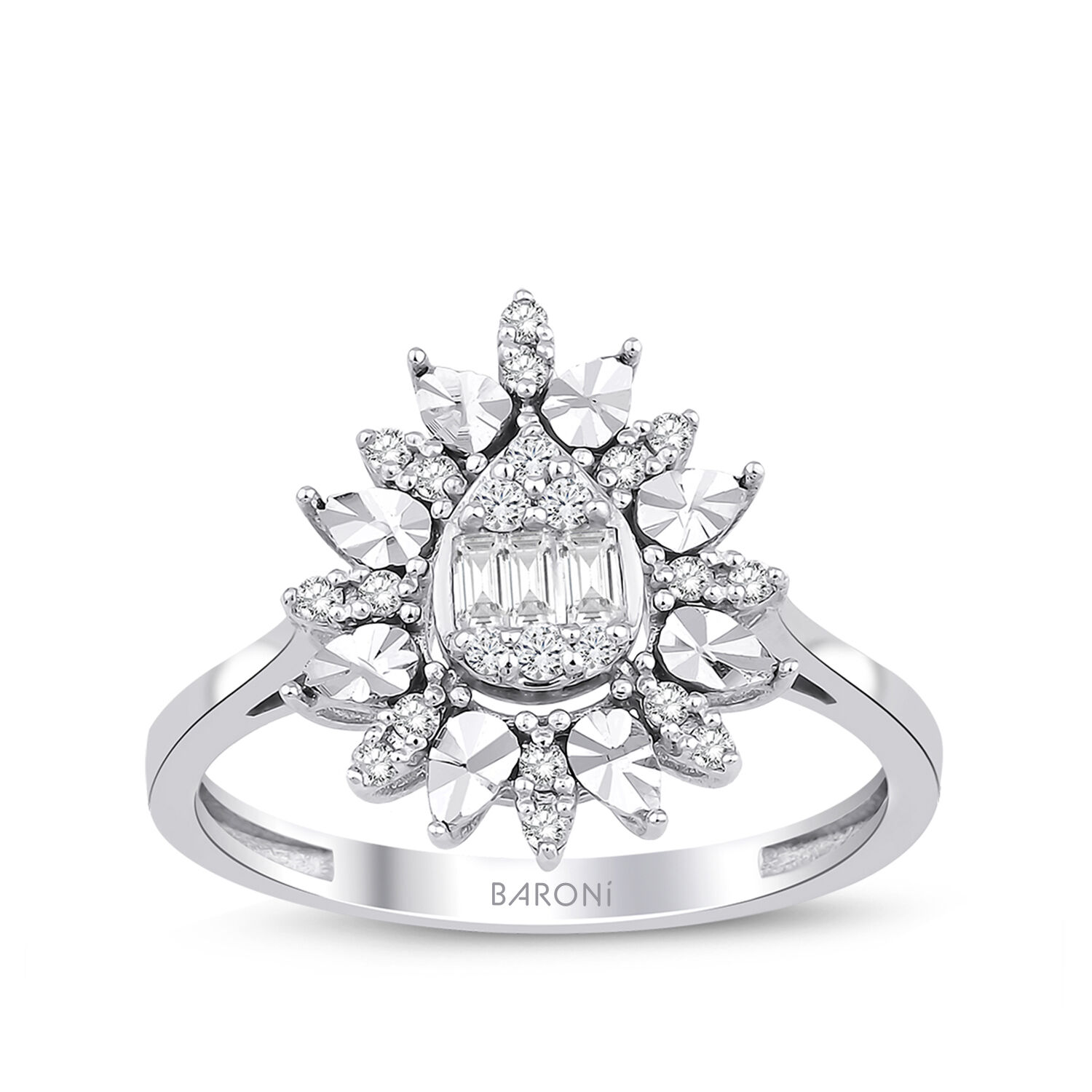 0.20 Karat Pırlanta Baget Damla Yüzük - Baroni Diamond