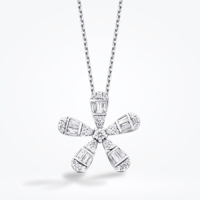 0.23 Karat Pırlanta Baget Çiçek Kolye - 2