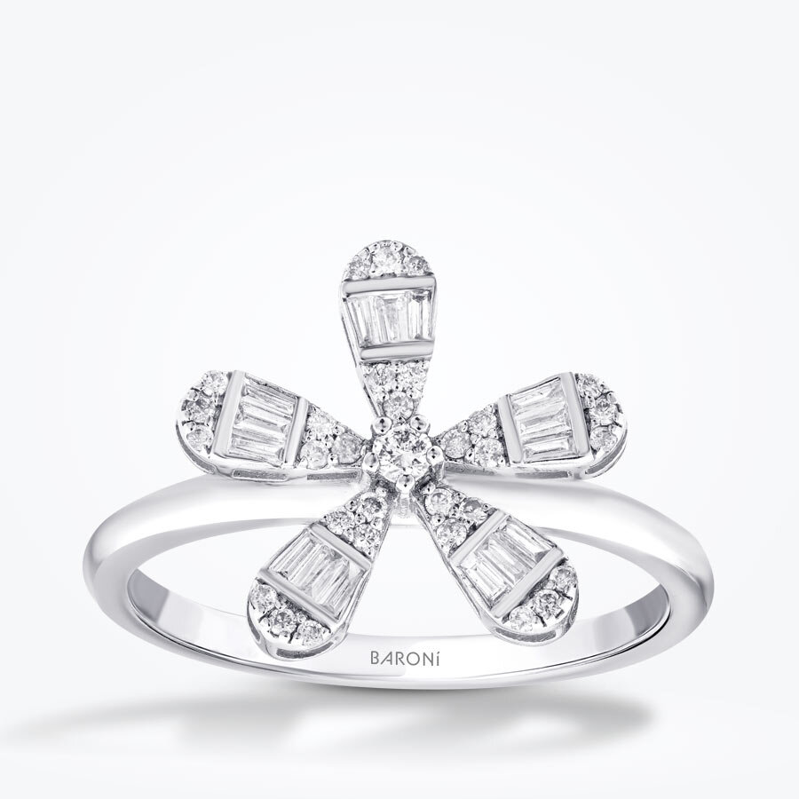 0.23 Karat Pırlanta Baget Çiçek Yüzük - Baroni Diamond