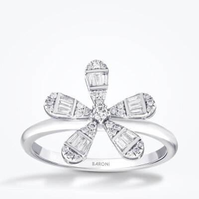 0.23 Karat Pırlanta Baget Çiçek Yüzük 