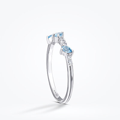 0.28 Karat Pırlanta Blue Topaz Yüzük - 2