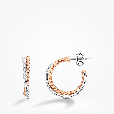 0.30 Karat Pırlanta İki Renkli Trend Küpe - 1