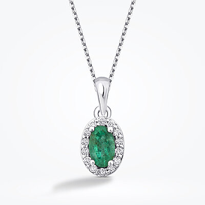0.31 Karat Pırlanta Zümrüt Oval Kolye - 2