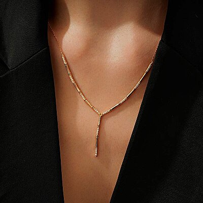 0.37 Karat Pırlanta Uzun Sarkan Taşlı Trend Kolye - 2