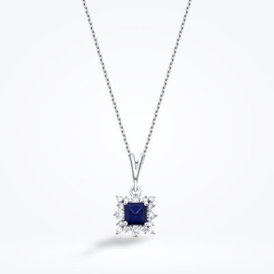 0.38 Karat Pırlanta Safir Kolye - 1