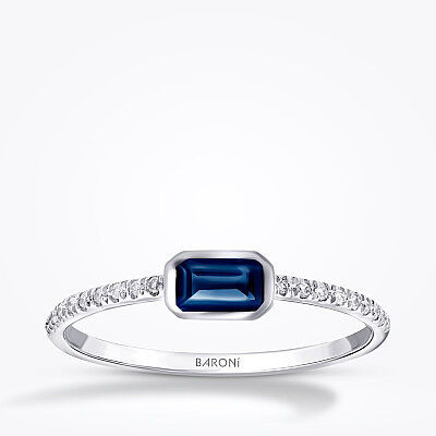 0.43 Karat Pırlanta Safir Yüzük - 1
