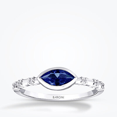 0.43 Karat Pırlanta Safir Yüzük - 1
