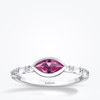0.44 Karat Pırlanta Pink Safir Yüzük - 1