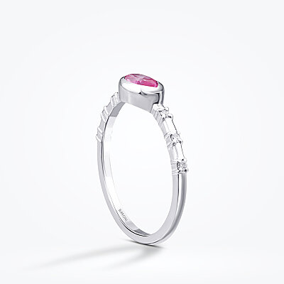 0.44 Karat Pırlanta Pink Safir Yüzük - 2