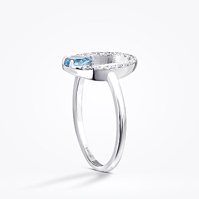 0.45 Karat Pırlanta Blue Topaz Yüzük - 2