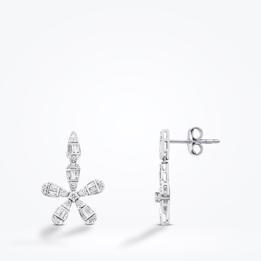 0.50 Karat Pırlanta Baget Çiçek Küpe - Baroni Diamond