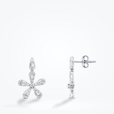 0.50 Karat Pırlanta Baget Çiçek Küpe 