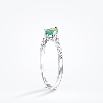 0.52 Karat Pırlanta Damla Taşlı Zümrüt Yüzük - 2