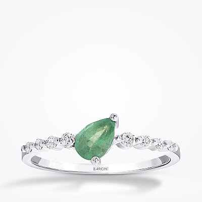 0.52 Karat Pırlanta Damla Taşlı Zümrüt Yüzük - Baroni Diamond