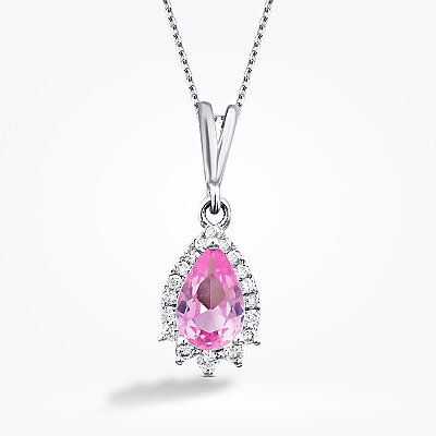 0.52 Karat Pırlanta Pembe Safir Kolye - 2