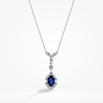 0.52 Karat Pırlanta Safir Kolye - 1