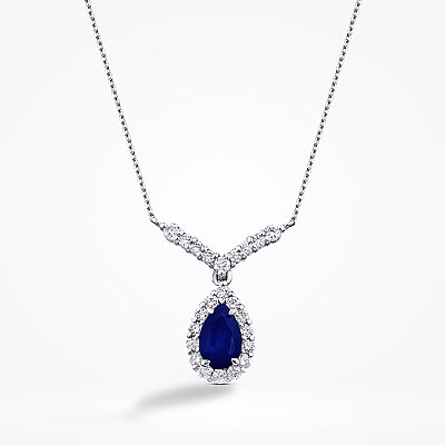 0.55 Karat Pırlanta Safir Kolye - 1
