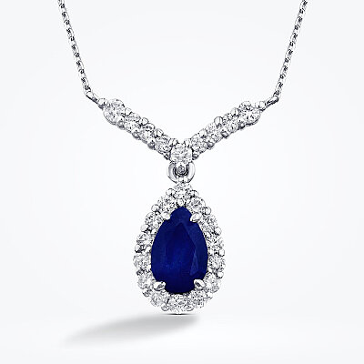0.55 Karat Pırlanta Safir Kolye - 2