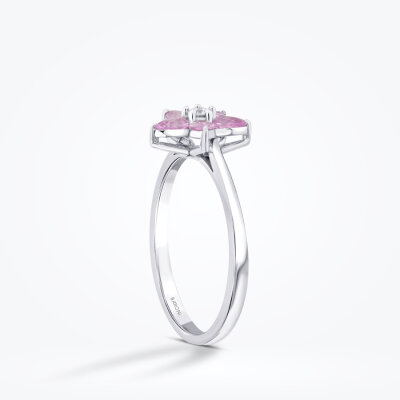 0.56 Karat Pırlanta Pembe Safir Çiçek Yüzük - 2