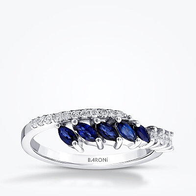 0.56 Karat Pırlanta Safir Yüzük - 1