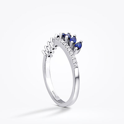 0.56 Karat Pırlanta Safir Yüzük - 2