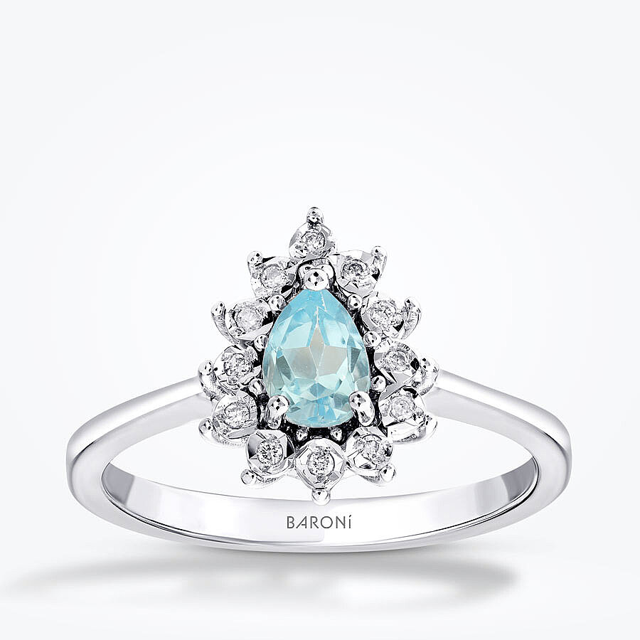0.57 Karat Pırlanta Damla Taşlı Blue Topaz Yüzük