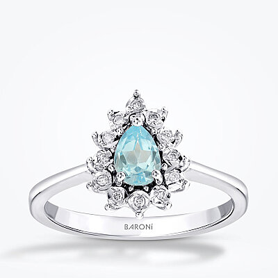 0.57 Karat Pırlanta Damla Taşlı Blue Topaz Yüzük - 1
