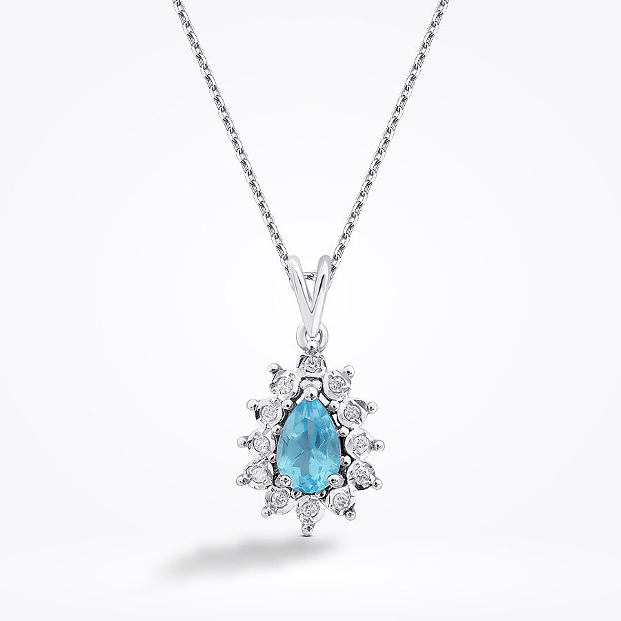 0.58 Karat Pırlanta Damla Taşlı Blue Topaz Kolye