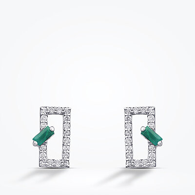 0.58 Karat Pırlanta Zümrüt Küpe - 2