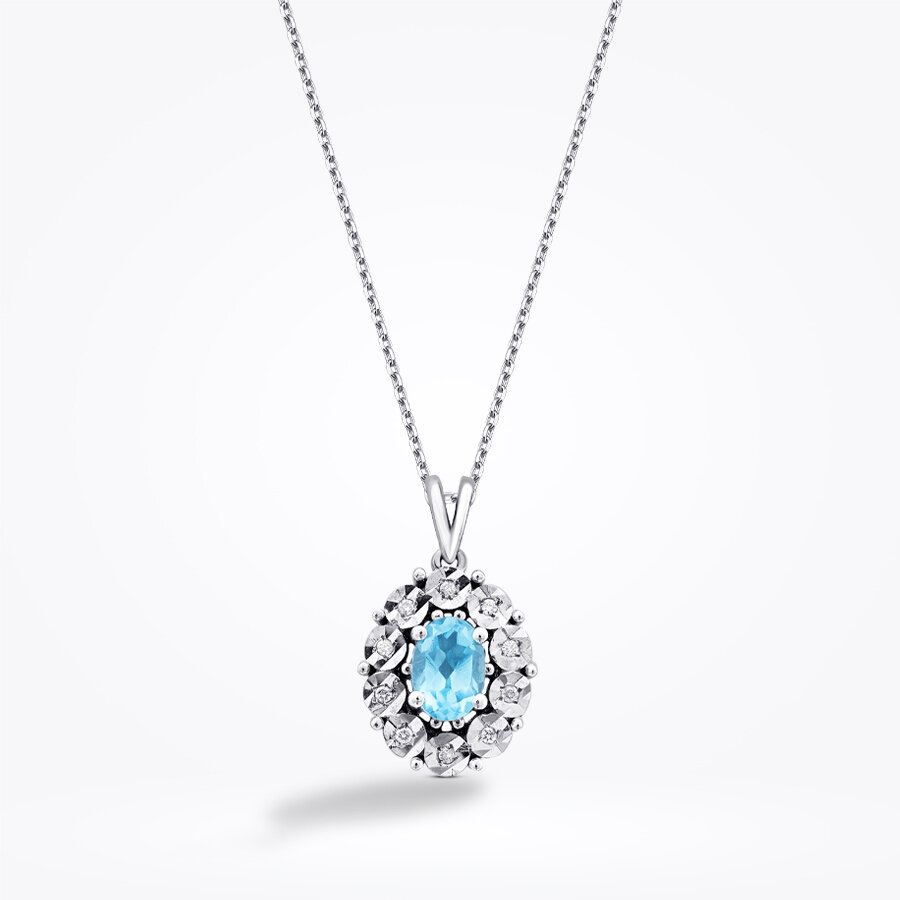 0.59 Karat Pırlanta Blue Topaz Kolye - Baroni Diamond