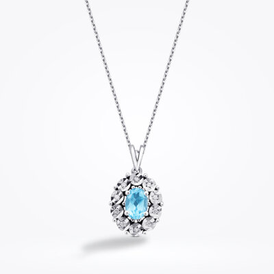0.59 Karat Pırlanta Blue Topaz Kolye - 1