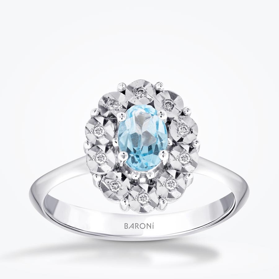 0.60 Karat Pırlanta Blue Topaz Yüzük - Baroni Diamond