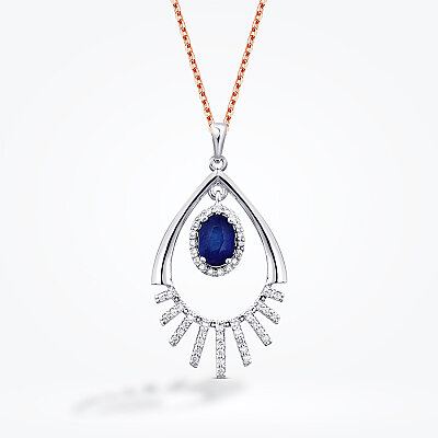 0.60 Karat Pırlanta Safir Kolye - 2