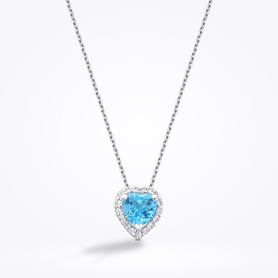 0.61 Karat Pırlanta Blue Topaz Kalp Kolye