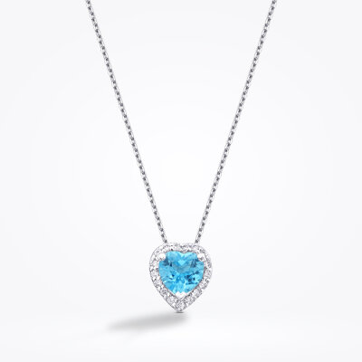 0.61 Karat Pırlanta Blue Topaz Kalp Kolye - 1