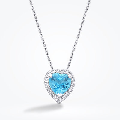 0.61 Karat Pırlanta Blue Topaz Kalp Kolye - 2