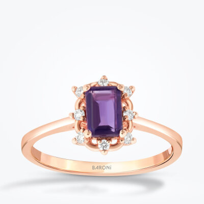 0.62 Karat Pırlanta Emerald Ametist Yüzük - 1