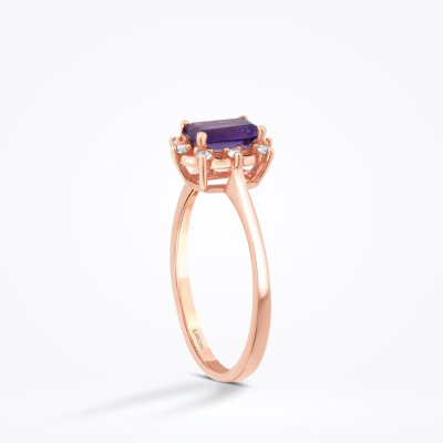 0.62 Karat Pırlanta Emerald Ametist Yüzük - 2