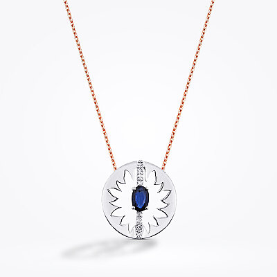 0.62 Karat Pırlanta Safir Kolye - 1