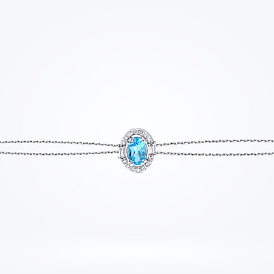 0.63 Karat Pırlanta Baget Taşlı Blue Topaz Bileklik - 2