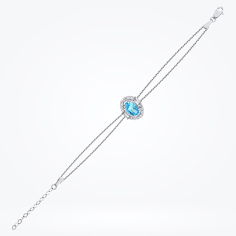 0.63 Karat Pırlanta Baget Taşlı Blue Topaz Bileklik