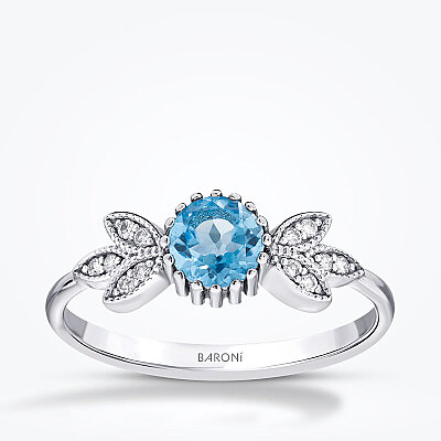 0.63 Karat Pırlanta Blue Topaz Yüzük - 1