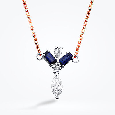 0.63 Karat Pırlanta Safir Kolye - 2