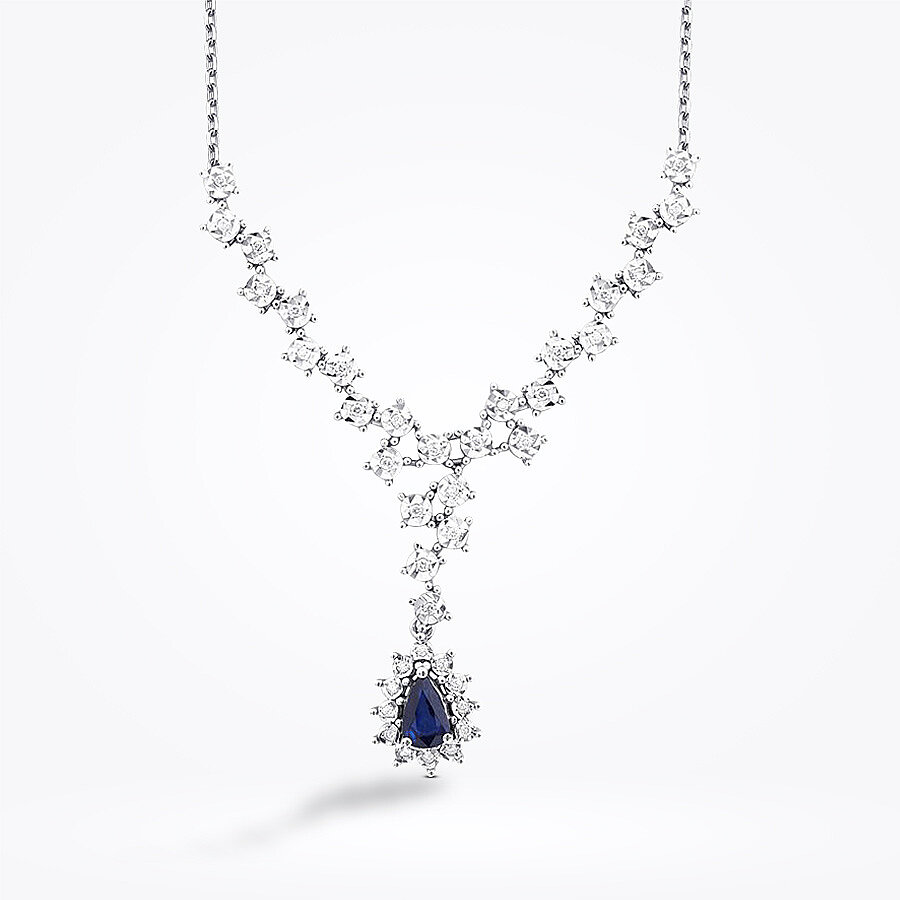 0.64 Karat Pırlanta Damla Taşlı Safir Gerdanlık